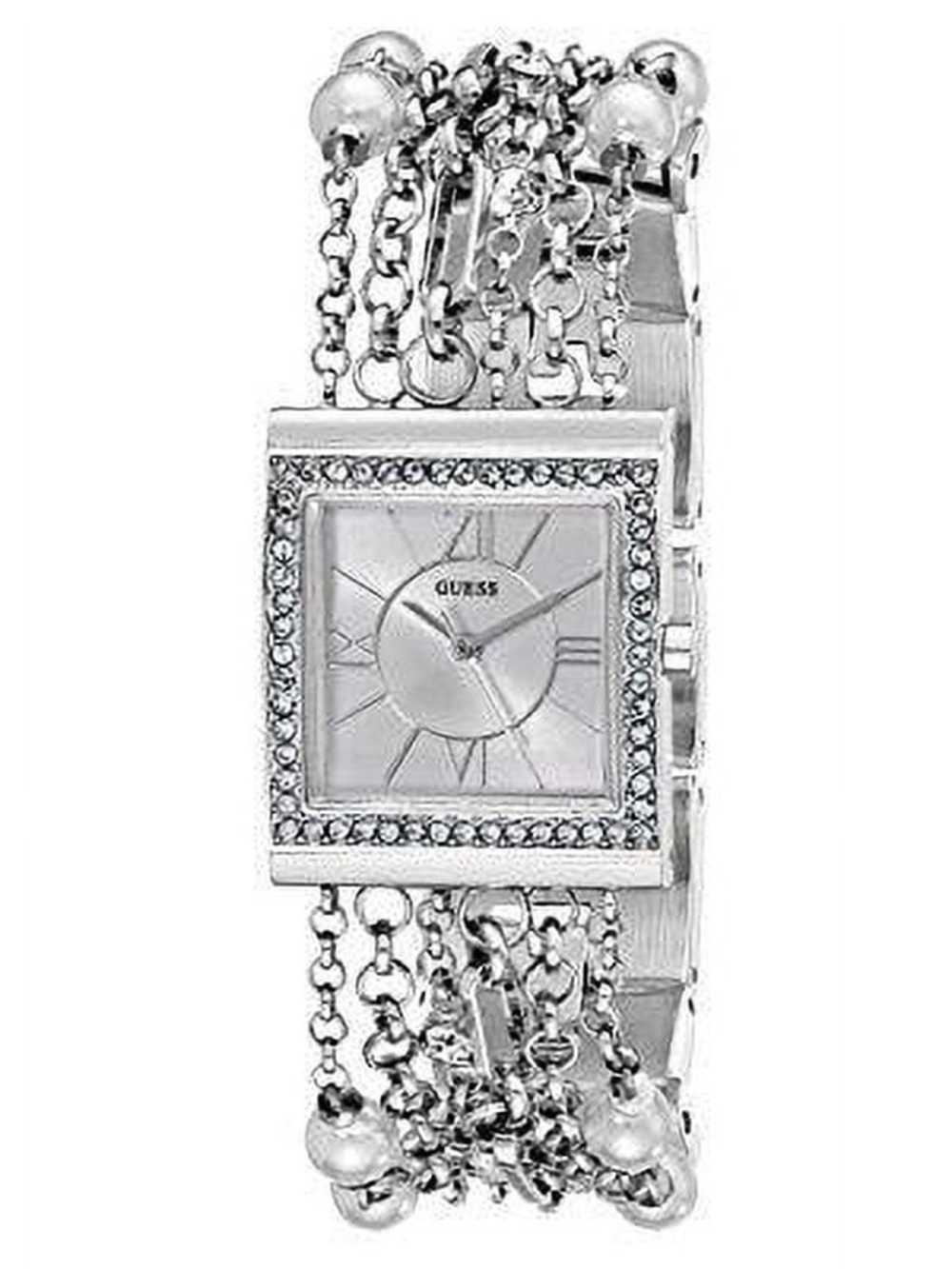 GUESS Silver Multi-Chain Crystal Accent Bracelet Watch